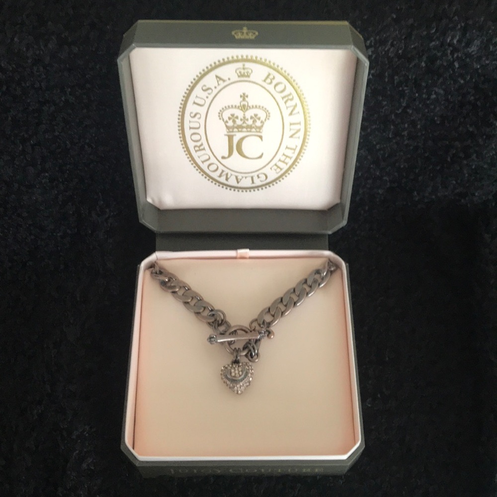 Retired JUICY COUTURE Rose Gold Rhinestone Heavy Link CHARM NECKLACE